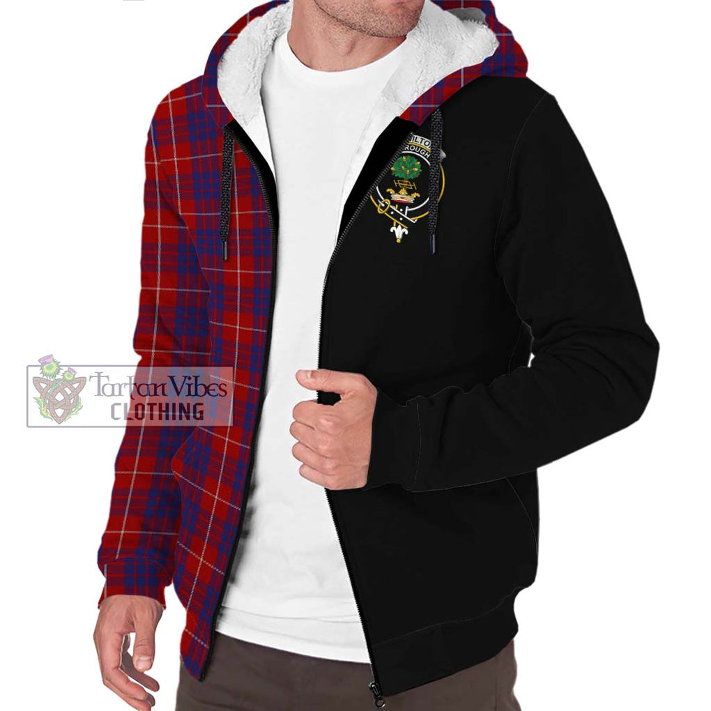 Hamilton Tartan Sherpa Hoodie with Family Crest and Half Of Me Style Unisex S - Tartanvibesclothing Shop