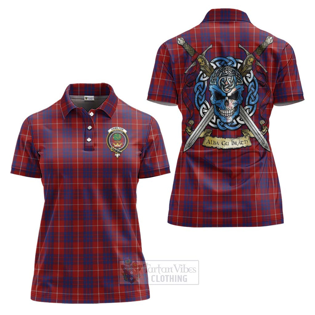 Tartan Vibes Clothing Hamilton Tartan Women's Polo Shirt with Family Crest Celtic Skull Style