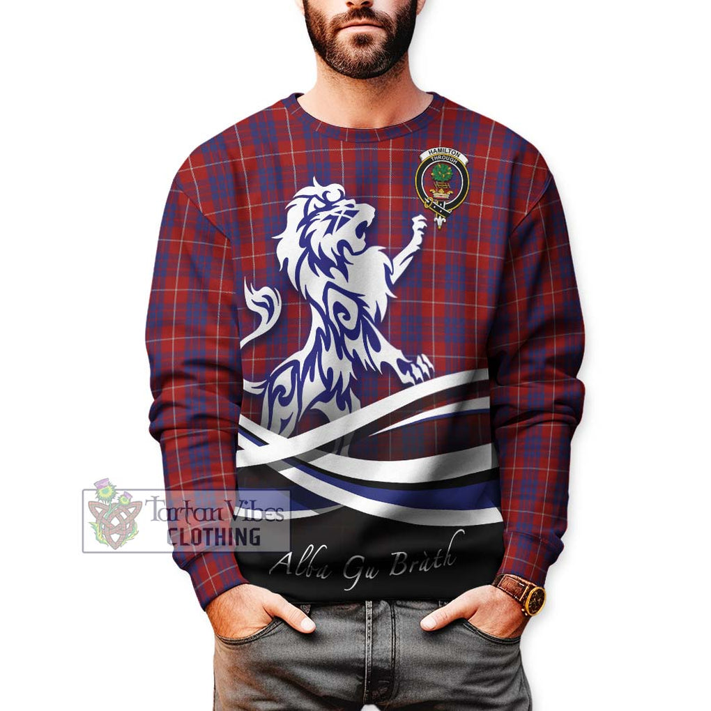 Hamilton Tartan Sweatshirt with Alba Gu Brath Regal Lion Emblem Unisex - Tartanvibesclothing Shop