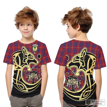 Hamilton Tartan Kid T-Shirt with Family Crest Celtic Wolf Style