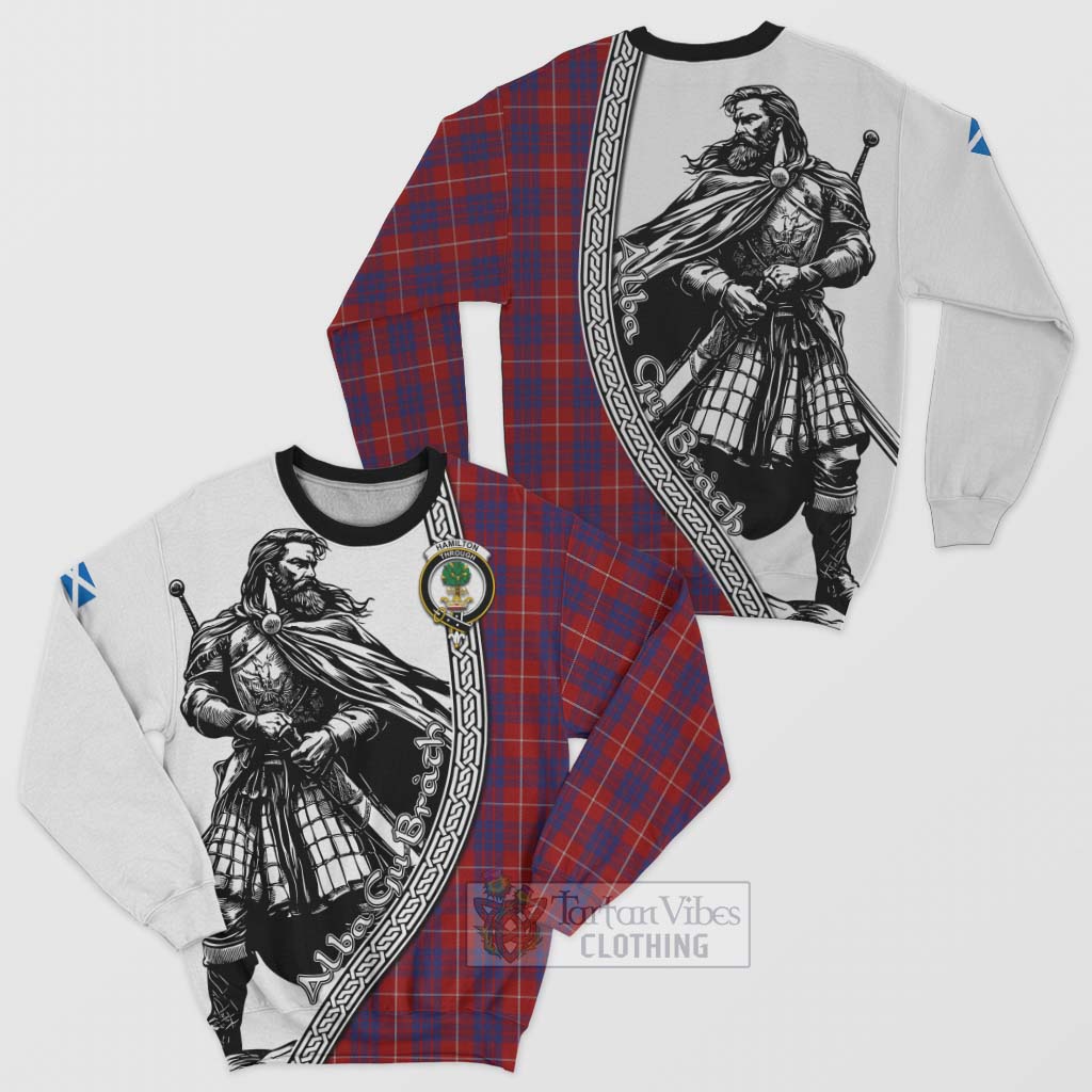 Tartan Vibes Clothing Hamilton Tartan Clan Crest Sweatshirt with Highlander Warrior Celtic Style