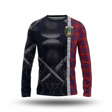 Hamilton Tartan Long Sleeve T-Shirt with Family Crest Cross Sword Thistle Celtic Vibes