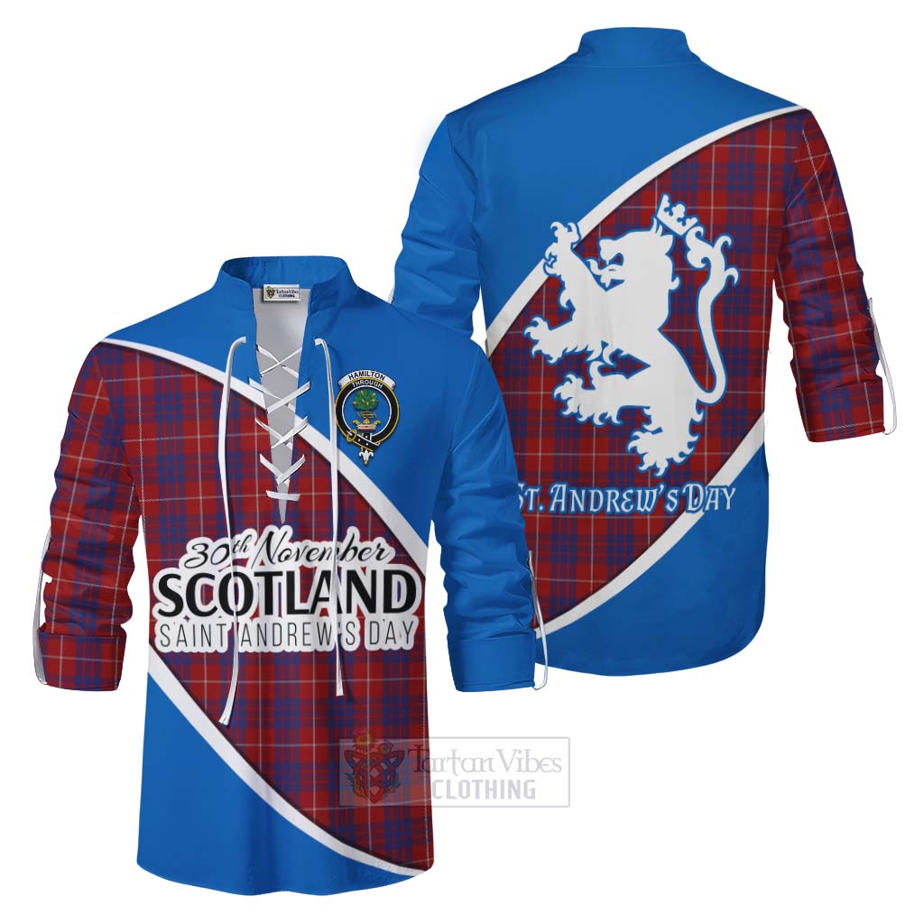 Tartan Vibes Clothing Hamilton Family Crest Tartan Ghillie Kilt Shirt Celebrate Saint Andrew's Day in Style