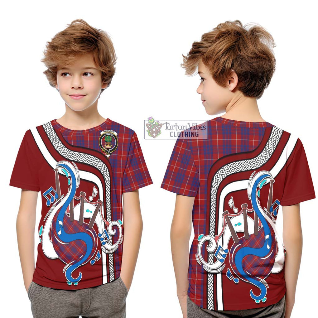 Tartan Vibes Clothing Hamilton Tartan Kid T-Shirt with Epic Bagpipe Style