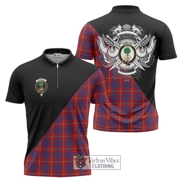 Hamilton Tartan Zipper Polo Shirt with Family Crest and Military Logo Style