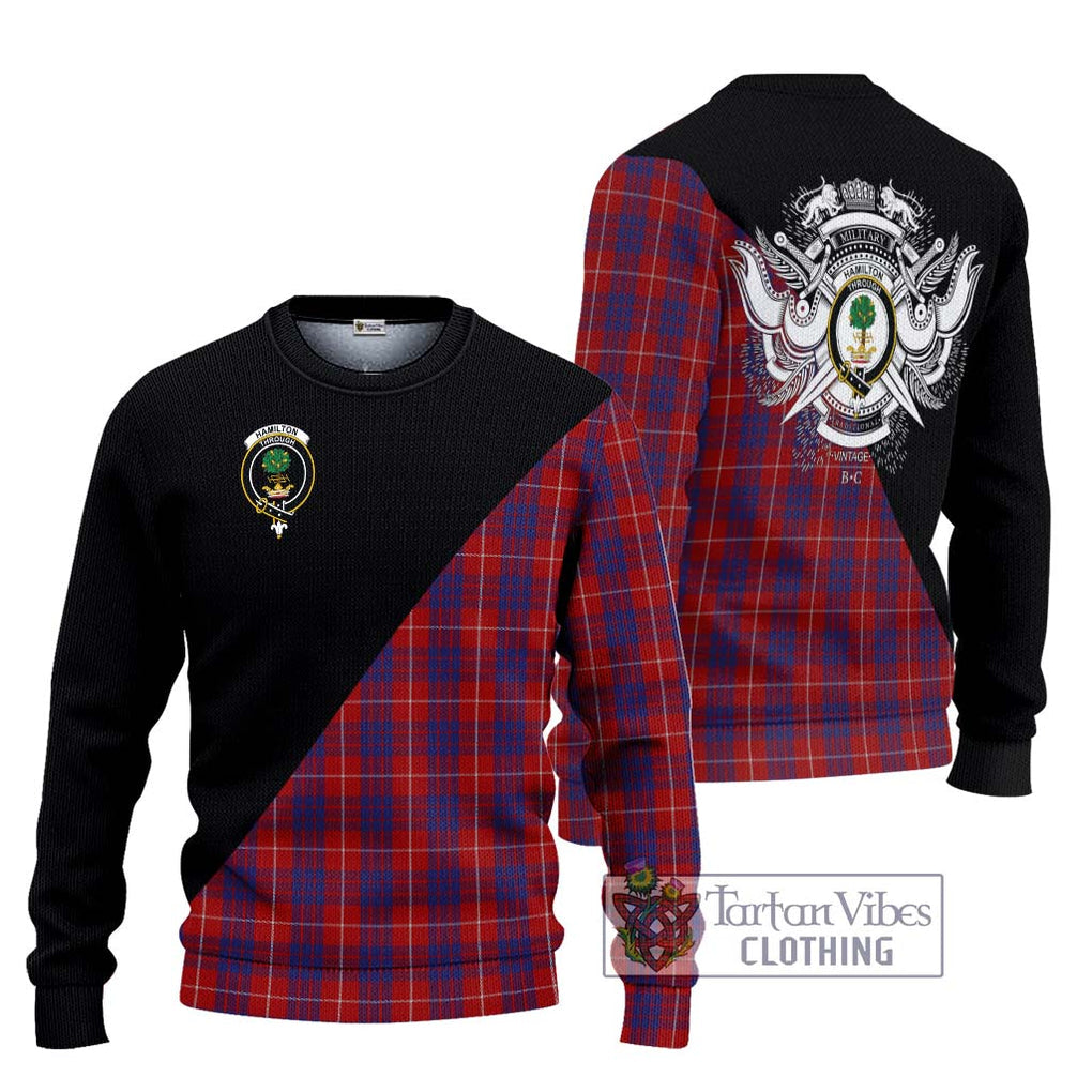 Hamilton Tartan Knitted Sweater with Family Crest and Military Logo Style Unisex - Tartanvibesclothing Shop