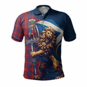 Hamilton Tartan Family Crest Men's Polo Shirt with Scottish Majestic Lion