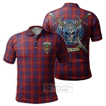 Hamilton Tartan Polo Shirt with Family Crest Celtic Skull Style