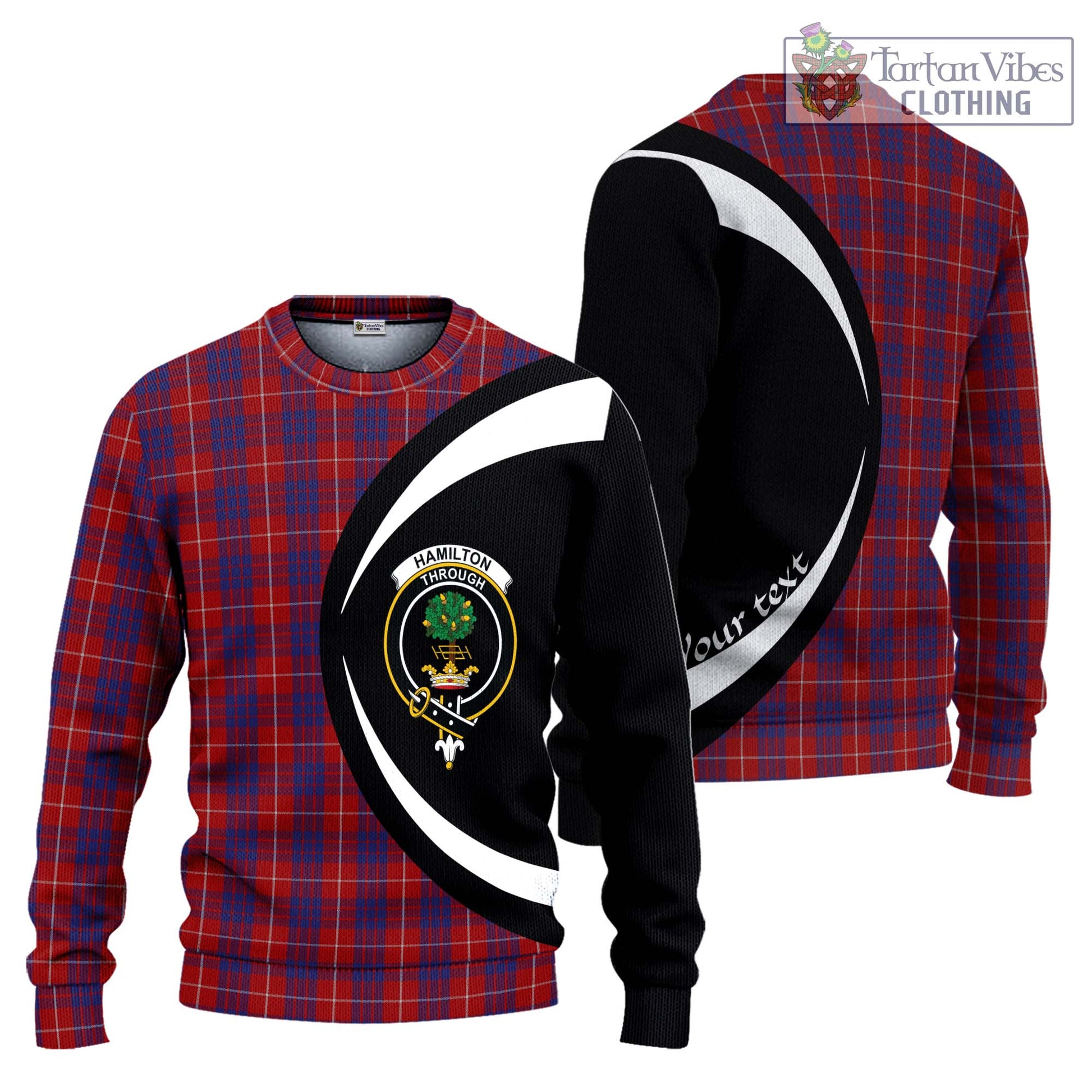 Hamilton Tartan Ugly Sweater with Family Crest Circle Style Unisex - Tartan Vibes Clothing