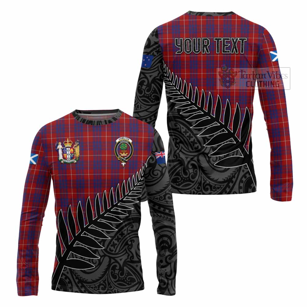 Tartan Vibes Clothing Hamilton Crest Tartan Long Sleeve T-Shirt with New Zealand Silver Fern Half Style