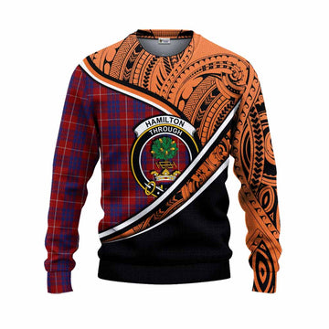 Hamilton Crest Tartan Knitted Sweater with Polynesian Vibes Style - Orange Version