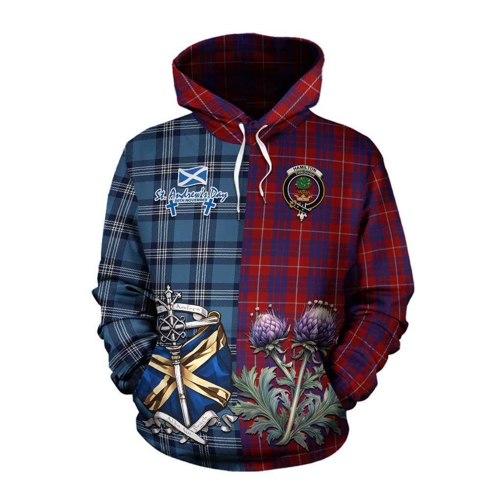 Tartan Vibes Clothing Hamilton Tartan Cotton Hoodie Happy St. Andrew's Day Half Tartan Style