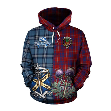 Hamilton Tartan Cotton Hoodie Happy St. Andrew's Day Half Tartan Style