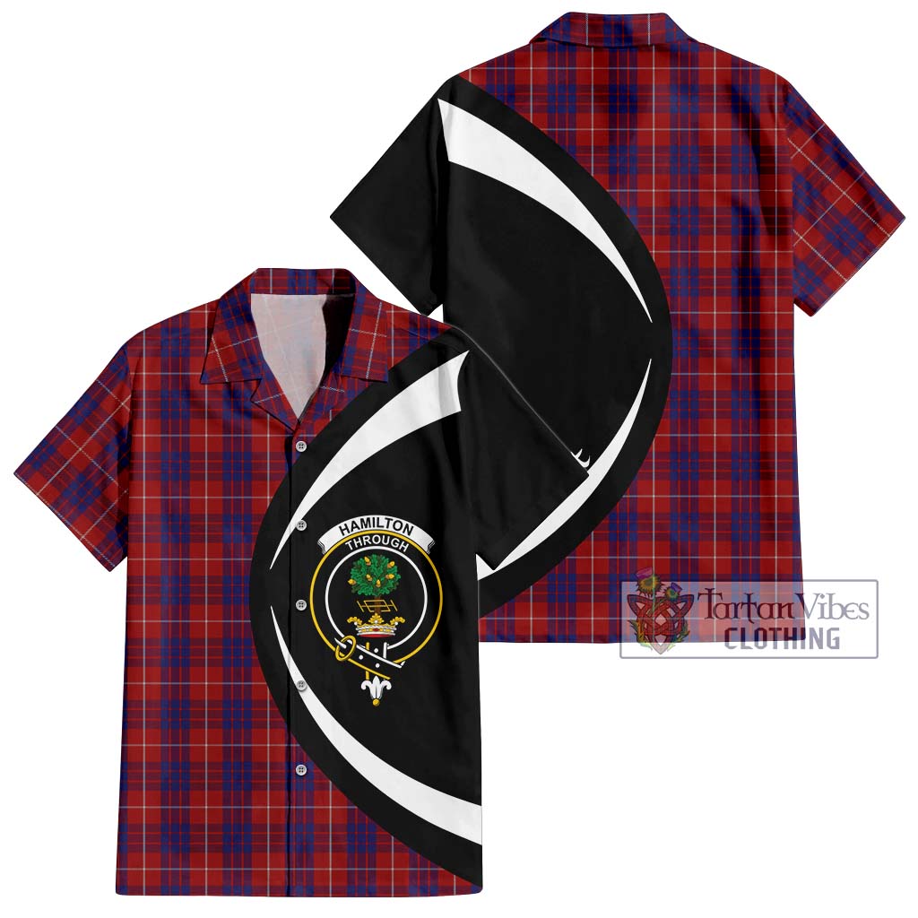 Hamilton Tartan Short Sleeve Button Up with Family Crest Circle Style Kid - Tartan Vibes Clothing