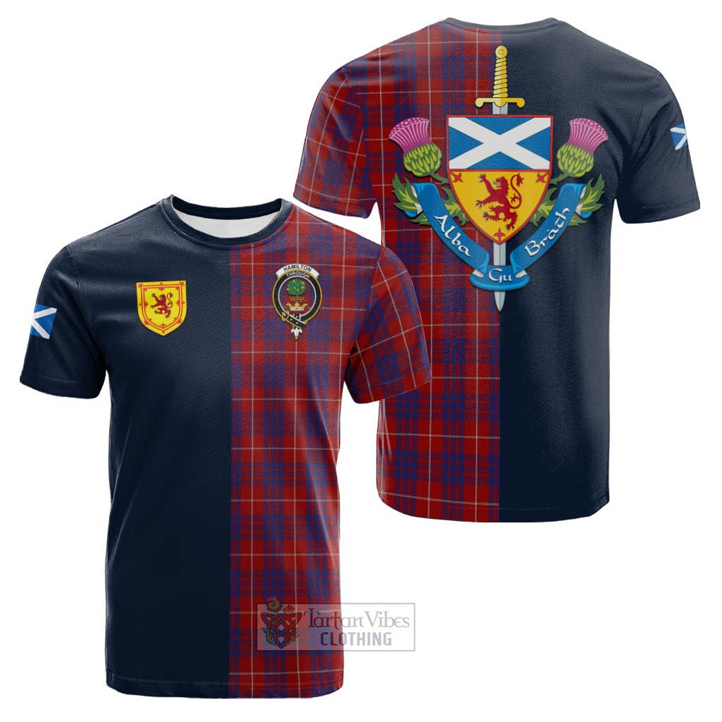 Tartan Vibes Clothing Hamilton Tartan Cotton T-shirt with Scottish Lion Royal Arm Half Style