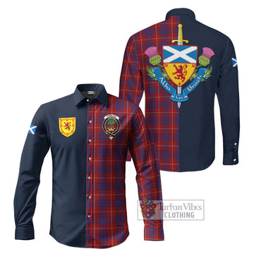 Hamilton Tartan Long Sleeve Button Shirt Alba with Scottish Lion Royal Arm Half Style