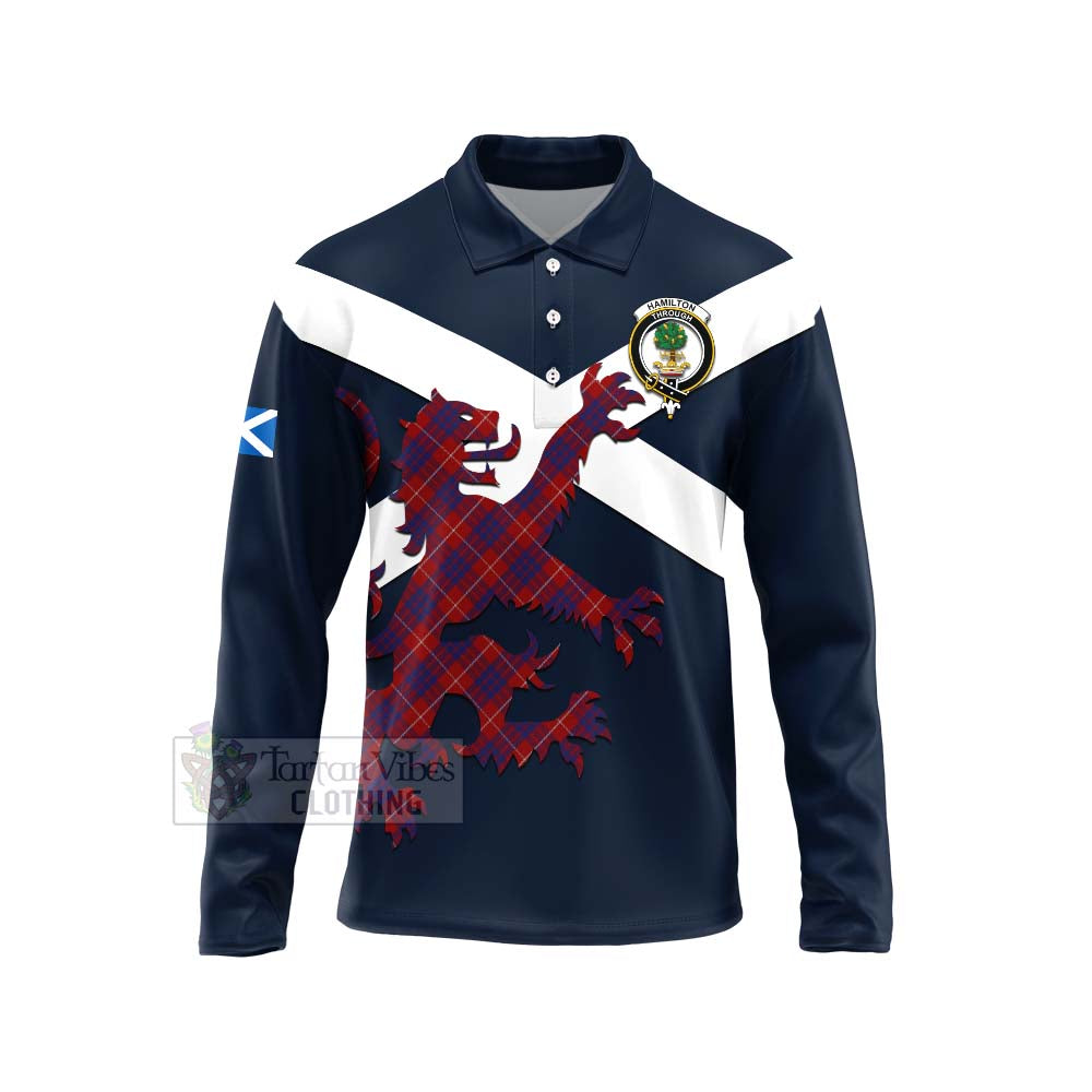 Tartan Vibes Clothing Hamilton Tartan Lion Rampant Long Sleeve Polo Shirt – Proudly Display Your Heritage with Alba Gu Brath and Clan Name