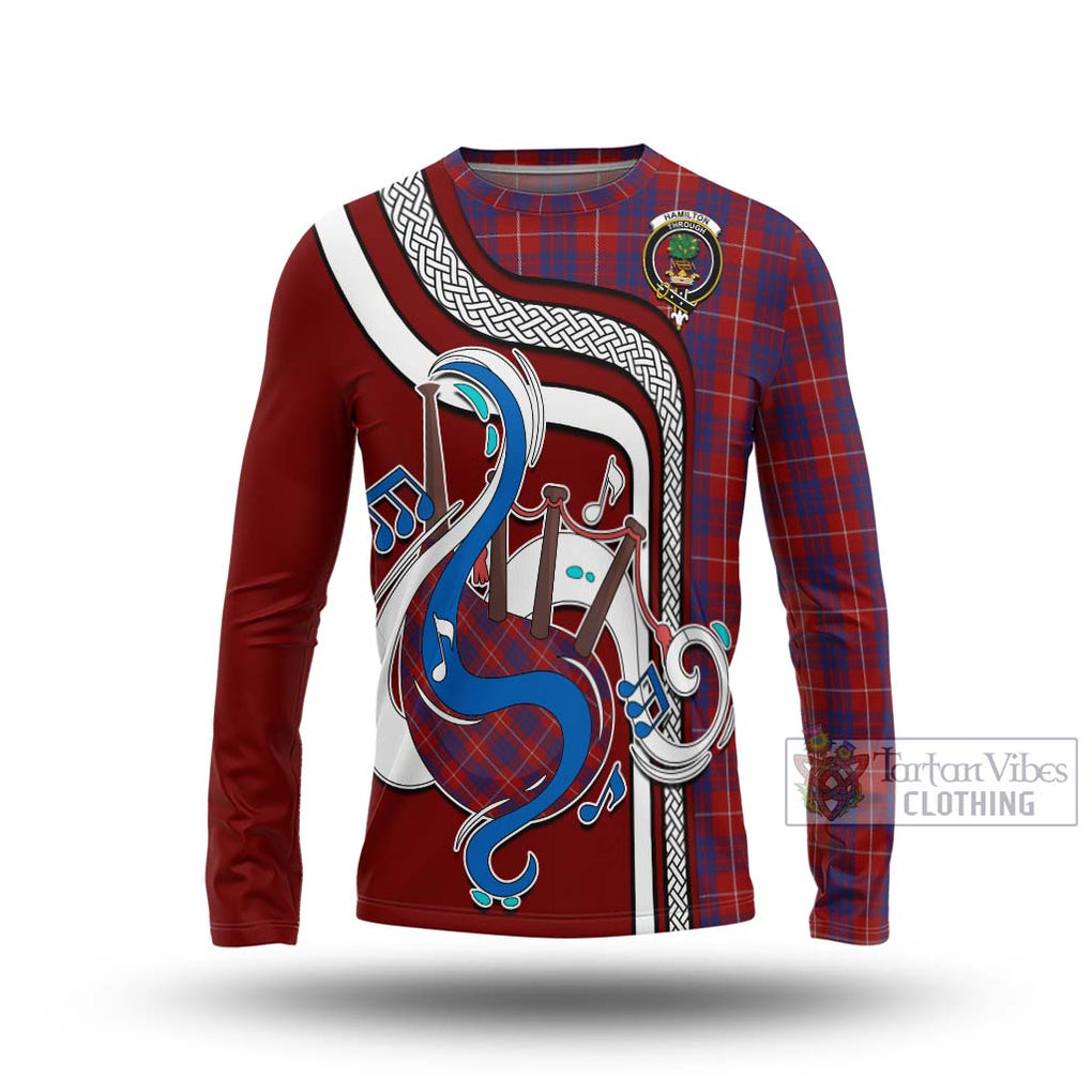 Tartan Vibes Clothing Hamilton Tartan Long Sleeve T-Shirt with Epic Bagpipe Style