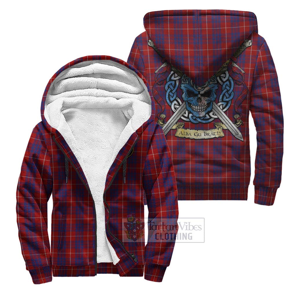 Tartan Vibes Clothing Hamilton Tartan Sherpa Hoodie with Family Crest Celtic Skull Style