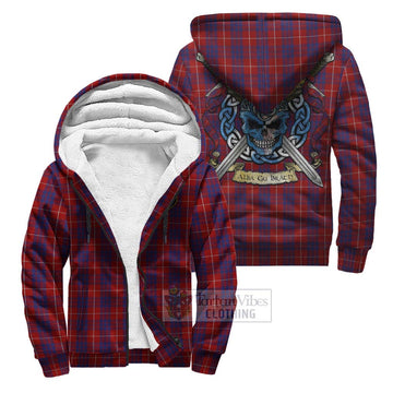 Hamilton Tartan Sherpa Hoodie with Family Crest Celtic Skull Style