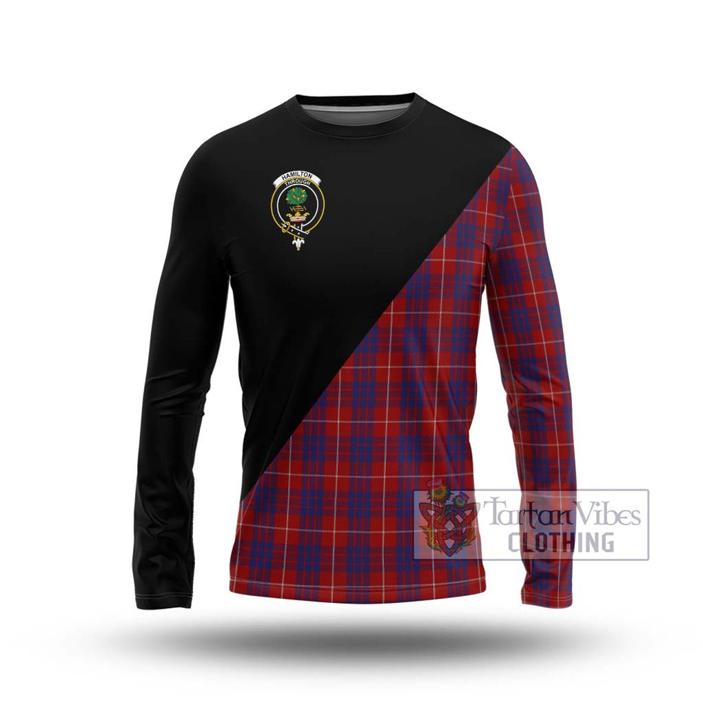 Hamilton Tartan Long Sleeve T-Shirt with Family Crest and Military Logo Style Unisex - Tartanvibesclothing Shop