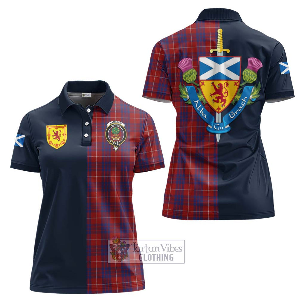 Tartan Vibes Clothing Hamilton Tartan Women's Polo Shirt with Scottish Lion Royal Arm Half Style