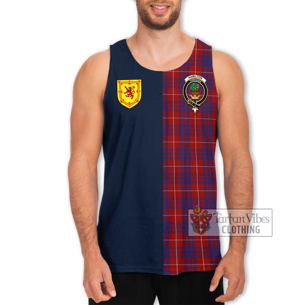 Tartan Vibes Clothing Hamilton Tartan Men's Tank Top with Scottish Lion Royal Arm Half Style