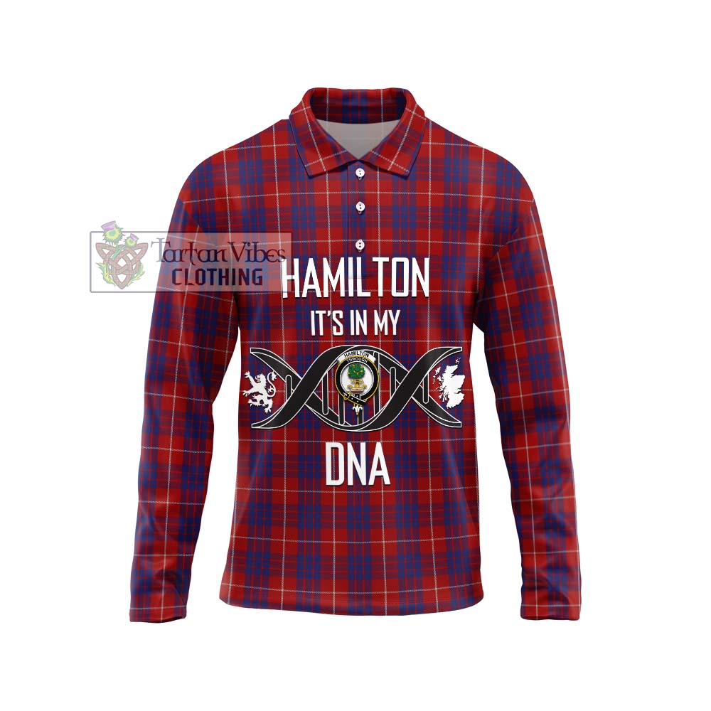 Hamilton Tartan Long Sleeve Polo Shirt with Family Crest DNA In Me Style Unisex - Tartanvibesclothing Shop