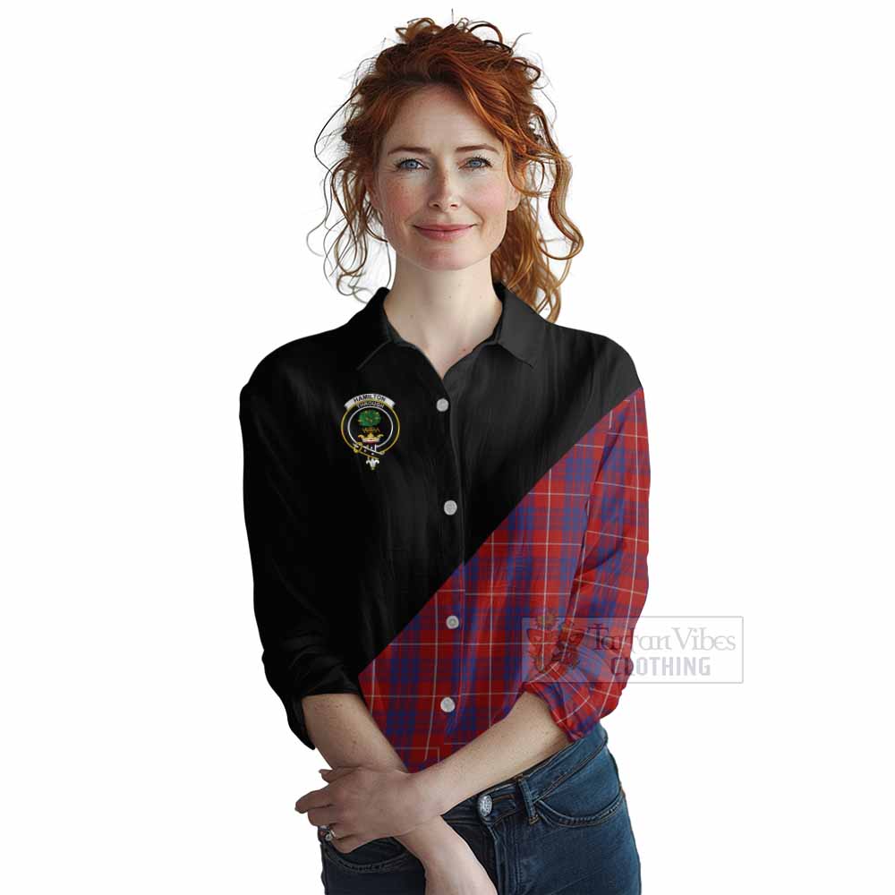 Tartan Vibes Clothing Hamilton Tartan Women's Casual Shirt with Family Crest and Military Logo Style