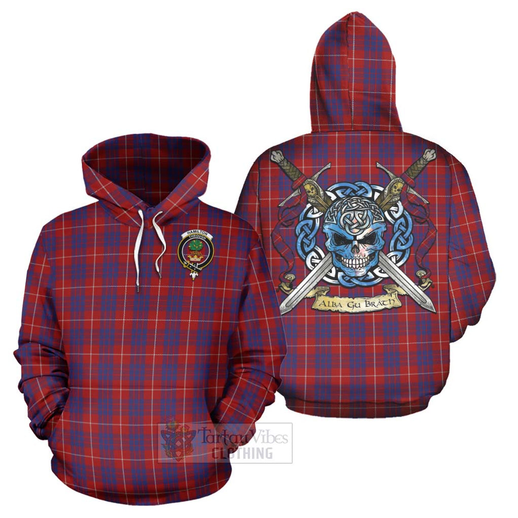 Tartan Vibes Clothing Hamilton Tartan Hoodie with Family Crest Celtic Skull Style