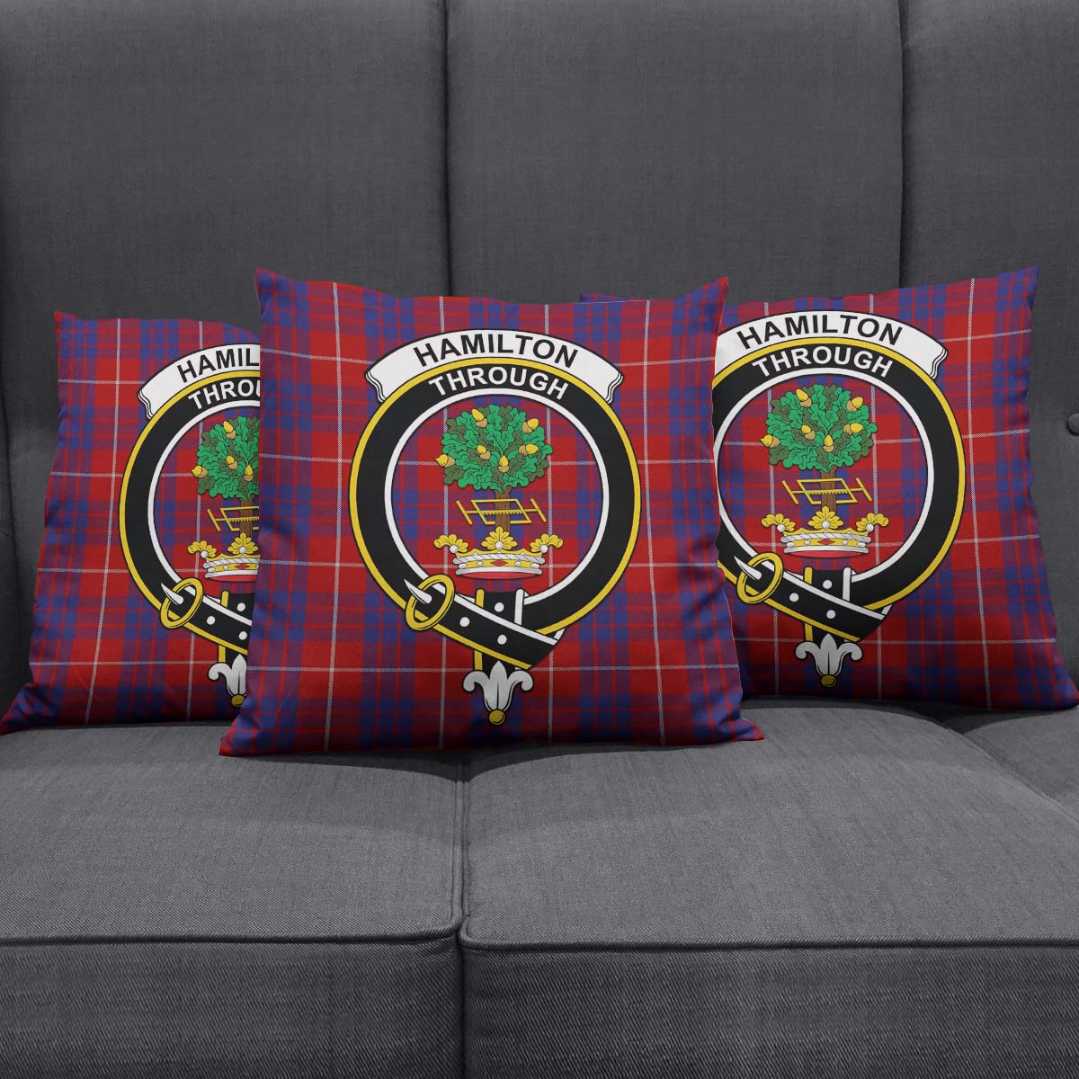 Hamilton Tartan Pillow Cover with Family Crest Square Pillow Cover - Tartanvibesclothing