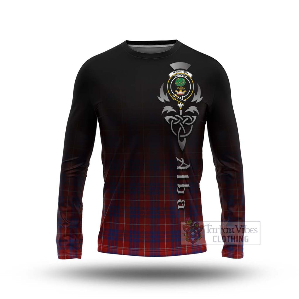 Tartan Vibes Clothing Hamilton Tartan Long Sleeve T-Shirt Featuring Alba Gu Brath Family Crest Celtic Inspired