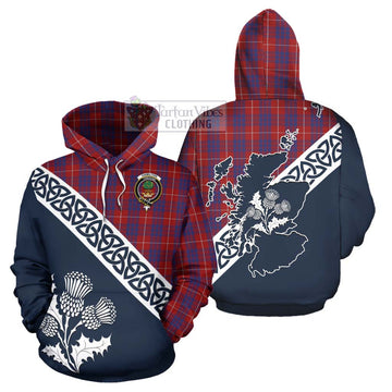 Hamilton Tartan Hoodie Featuring Thistle and Scotland Map