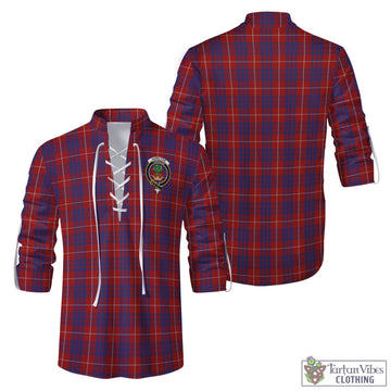 Hamilton Tartan Men's Scottish Traditional Jacobite Ghillie Kilt Shirt with Family Crest