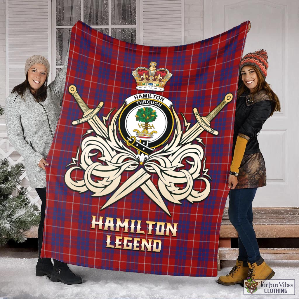 Tartan Vibes Clothing Hamilton Tartan Blanket with Clan Crest and the Golden Sword of Courageous Legacy