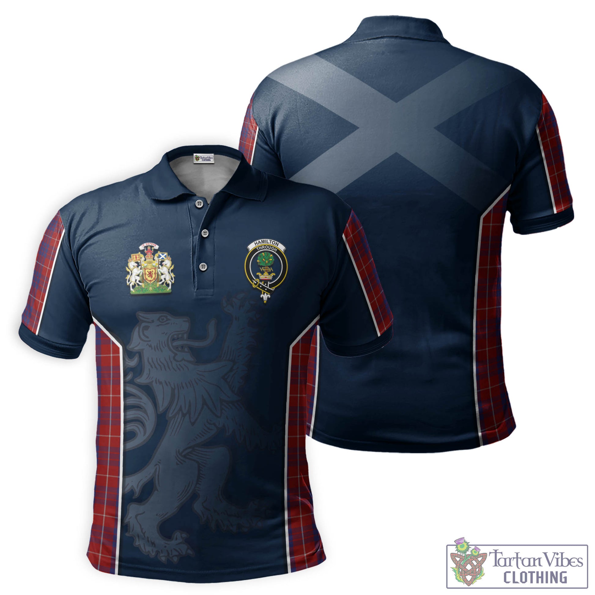 Tartan Vibes Clothing Hamilton Tartan Men's Polo Shirt with Family Crest and Lion Rampant Vibes Sport Style