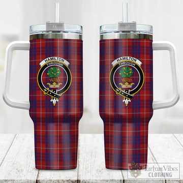 Hamilton Tartan and Family Crest Tumbler with Handle