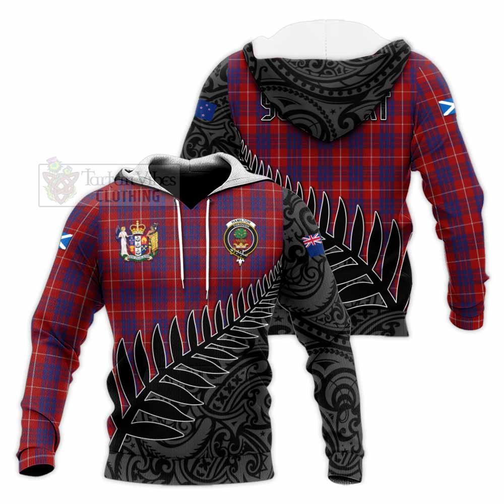 Tartan Vibes Clothing Hamilton Crest Tartan Knitted Hoodie with New Zealand Silver Fern Half Style