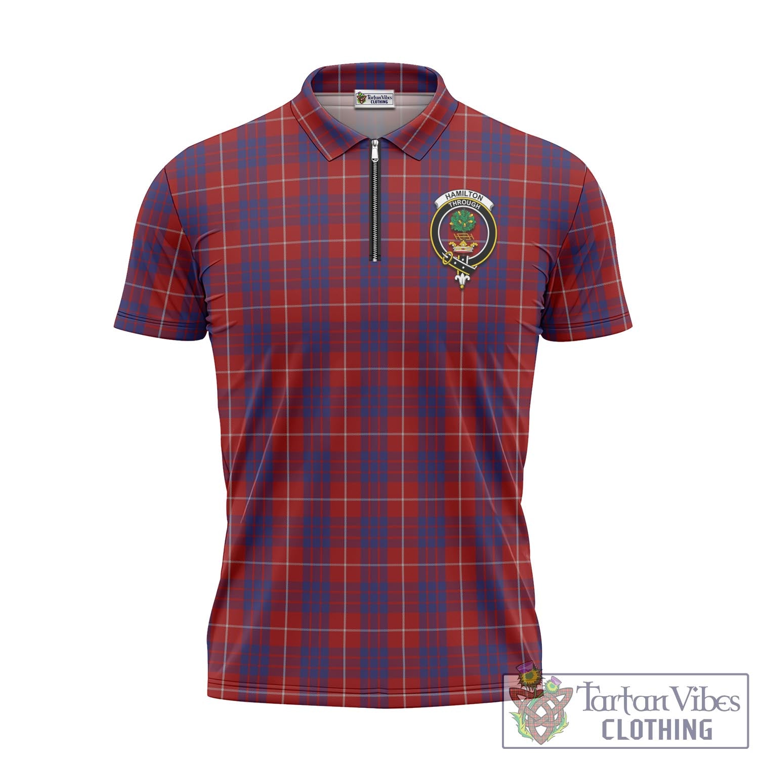 Tartan Vibes Clothing Hamilton Tartan Zipper Polo Shirt with Family Crest