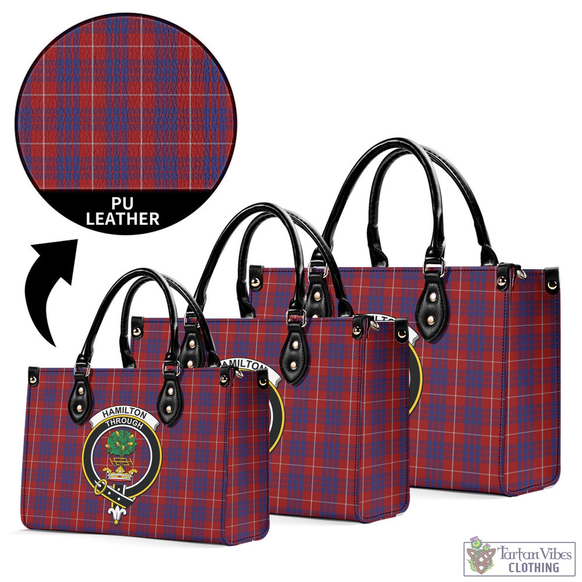 Tartan Vibes Clothing Hamilton Tartan Luxury Leather Handbags with Family Crest