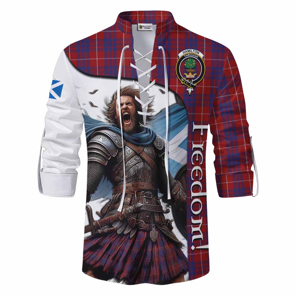 Tartan Vibes Clothing Hamilton Crest Tartan Ghillie Kilt Shirt Inspired by the Freedom of Scottish Warrior