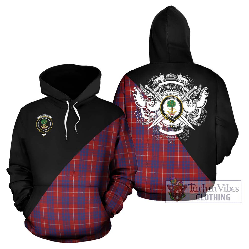 Hamilton Tartan Hoodie with Family Crest and Military Logo Style Zip Hoodie - Tartanvibesclothing Shop