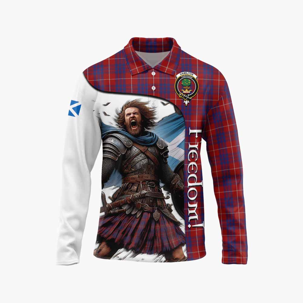 Tartan Vibes Clothing Hamilton Crest Tartan Long Sleeve Polo Shirt Inspired by the Freedom of Scottish Warrior