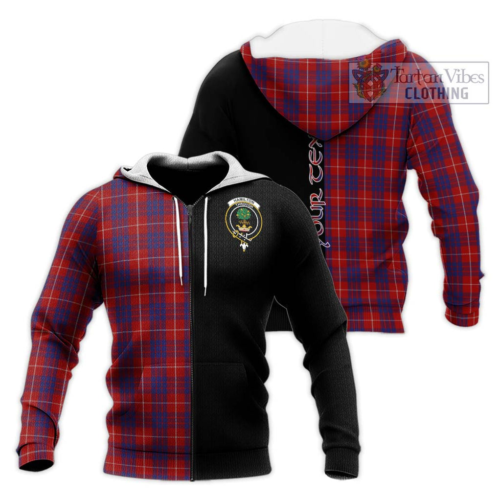 Hamilton Tartan Knitted Hoodie with Family Crest and Half Of Me Style Unisex Knitted Zip Hoodie - Tartanvibesclothing Shop