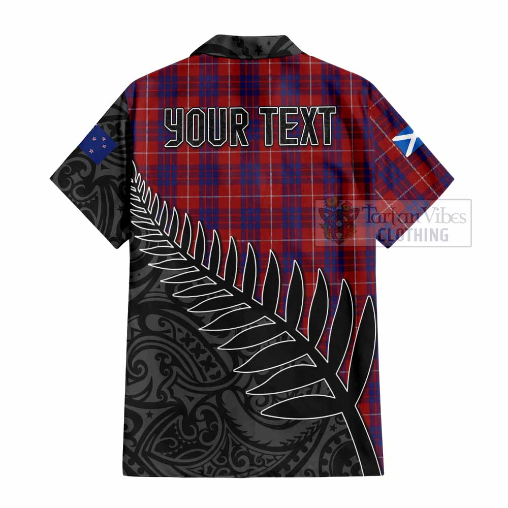 Tartan Vibes Clothing Hamilton Crest Tartan Short Sleeve Button Shirt with New Zealand Silver Fern Half Style