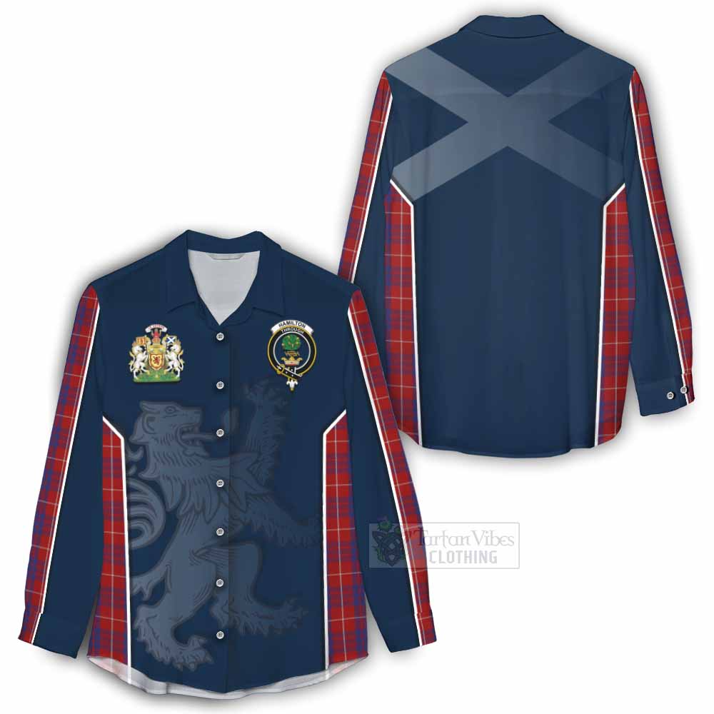 Tartan Vibes Clothing Hamilton Tartan Women's Casual Shirt with Family Crest and Lion Rampant Vibes Sport Style