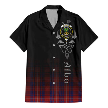 Hamilton Tartan Short Sleeve Button Up Shirt Featuring Alba Gu Brath Family Crest Celtic Inspired