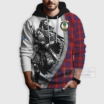 Hamilton Tartan Clan Crest Hoodie with Highlander Warrior Celtic Style