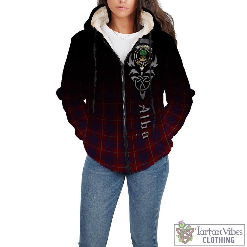 Tartan Vibes Clothing Hamilton Tartan Sherpa Hoodie Featuring Alba Gu Brath Family Crest Celtic Inspired