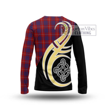 Hamilton Tartan Long Sleeve T-Shirt with Family Crest and Celtic Symbol Style